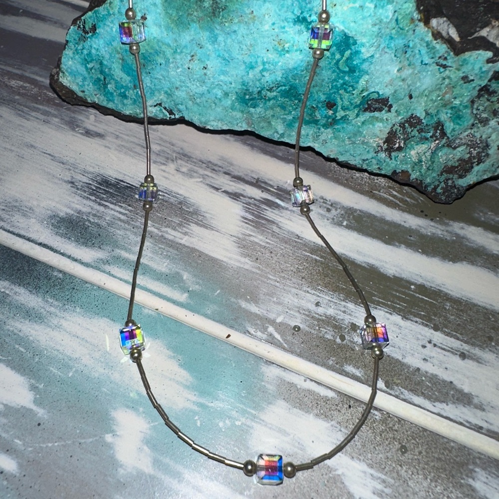 Elegant Liquid Silver Necklace with Multicolor Crystal Beads